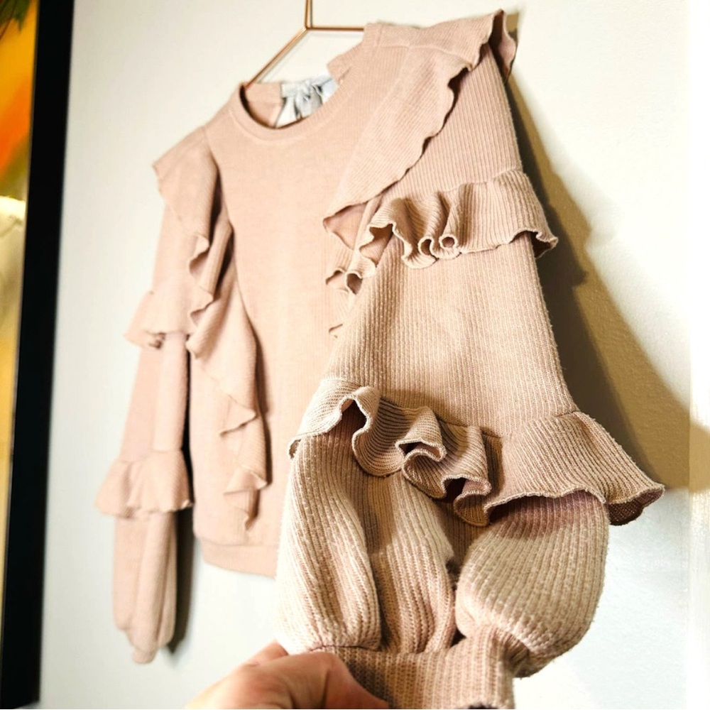 Saylor Avian Light Pink Ribbed Cascade Ruffle Tie Back Sweater Size Extra Small - Picture 5 of 8